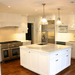 Kitchen island with white cabinets