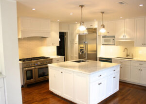 Kitchen island with white cabinets