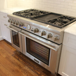 Professional style gas range in remodeled kitchen