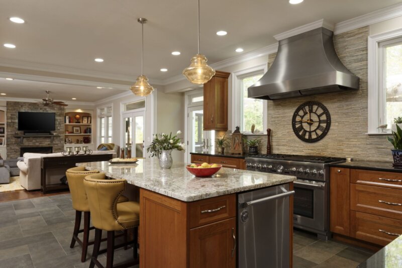 Remodeled kitchen opening into living room