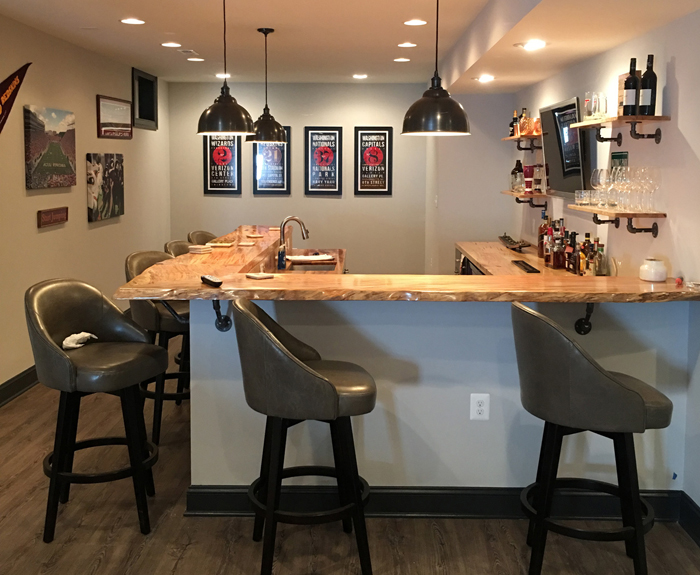 finished basement bar area