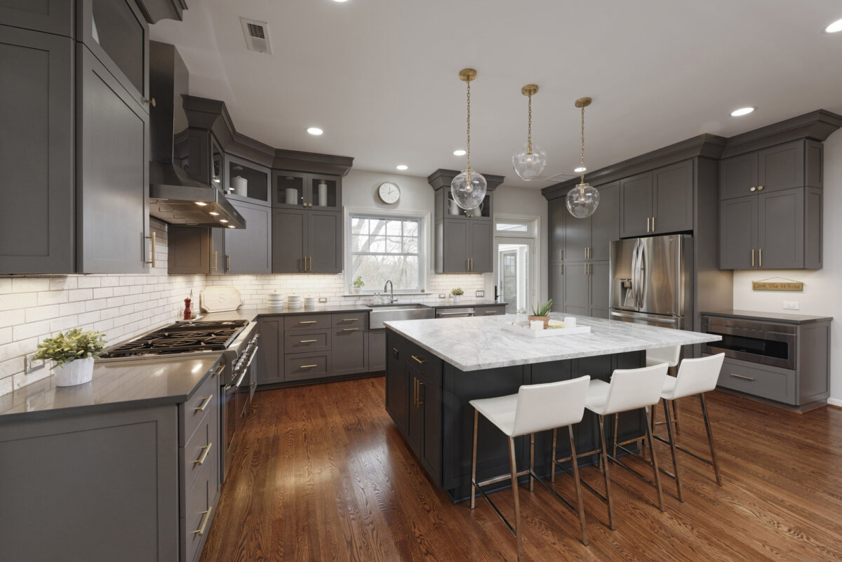 Dark gray cabinets in modern kitchen remodel