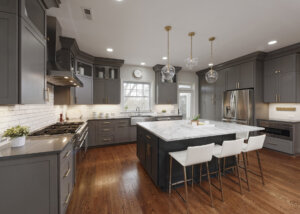 Dark gray cabinets in modern kitchen remodel