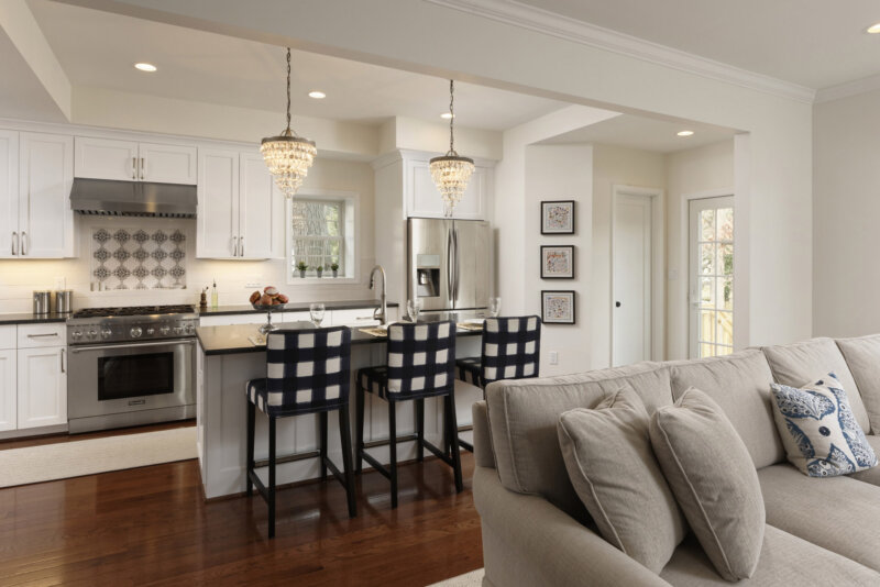 One wall kitchen with island seating