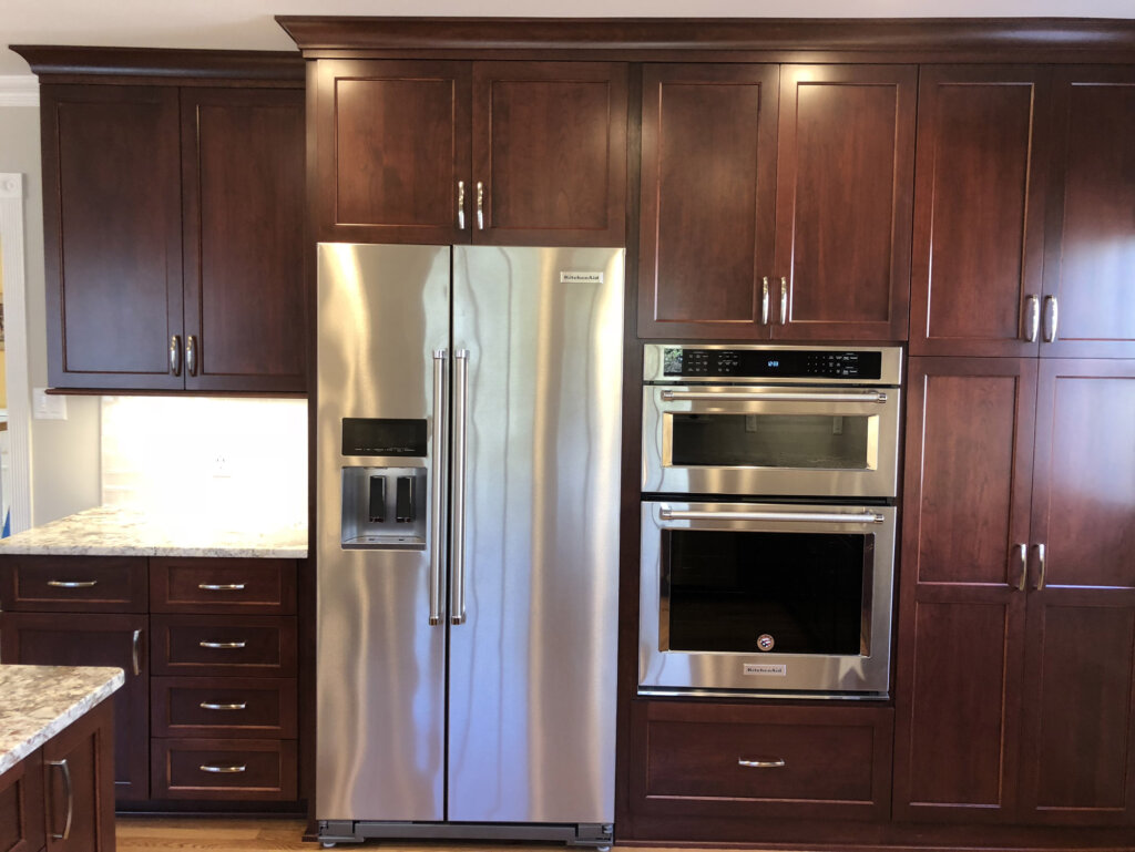 dark wood cabinets in kitchen remodel