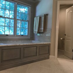 Gray master bathroom tub