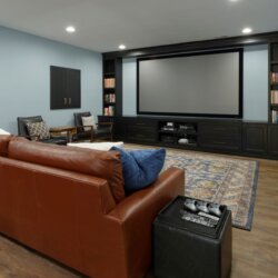 Media room in basement remodel