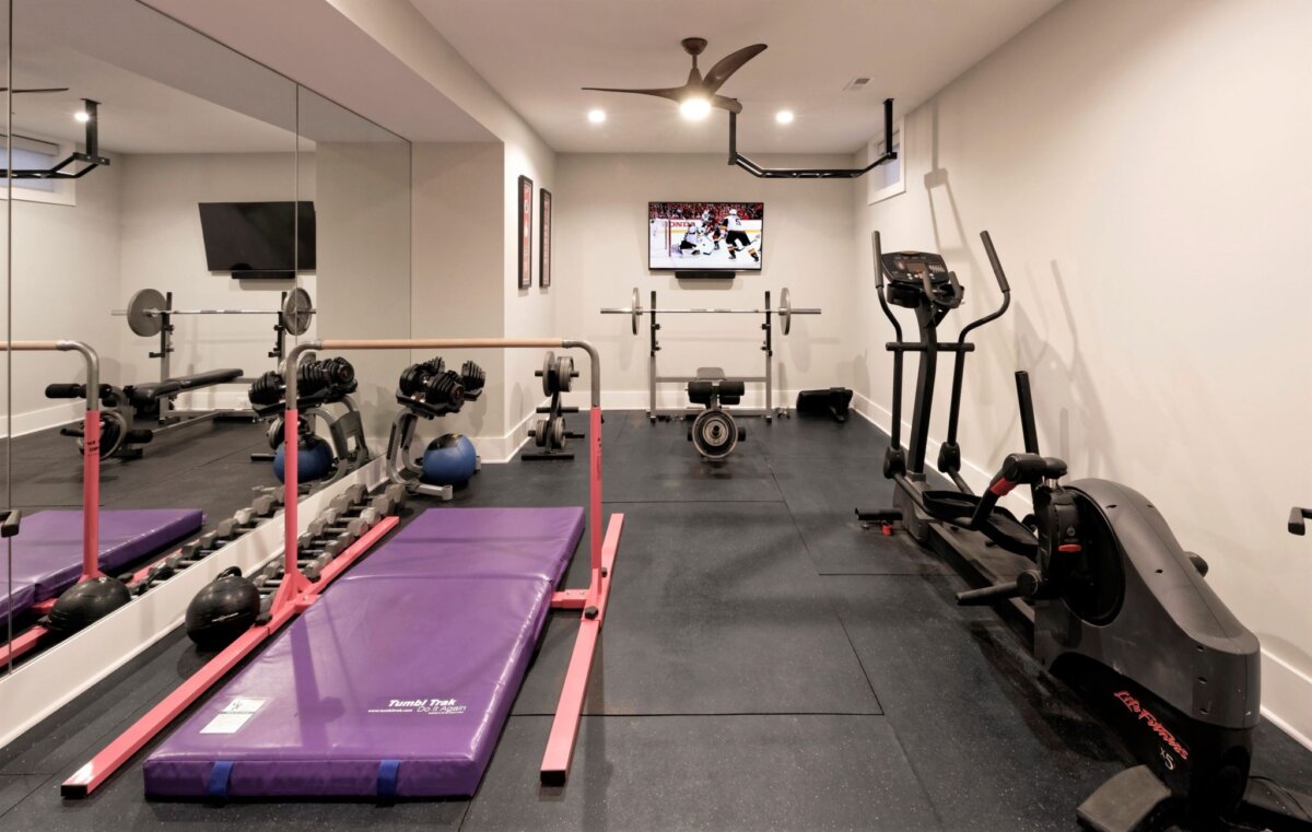 home gym in finished basement remodel in northern virginia