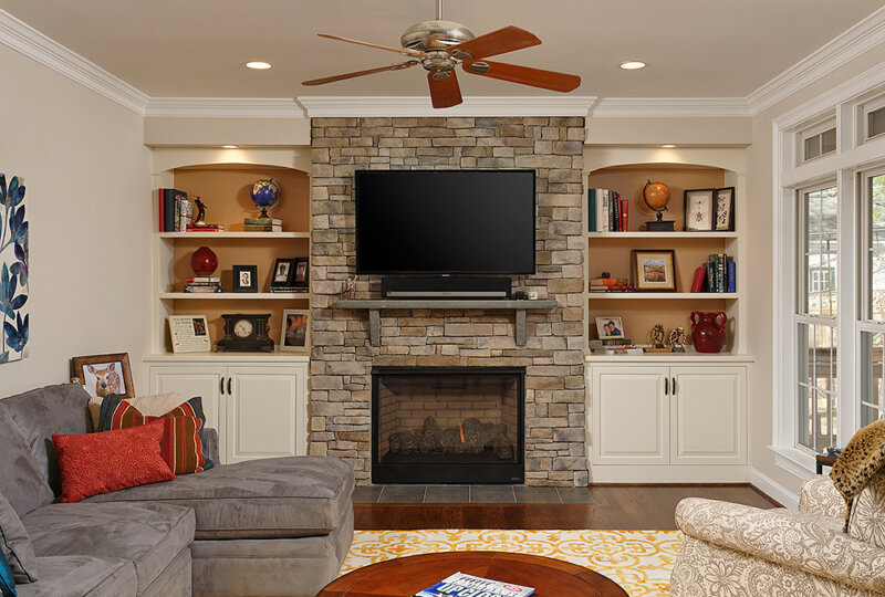 family room with fireplace