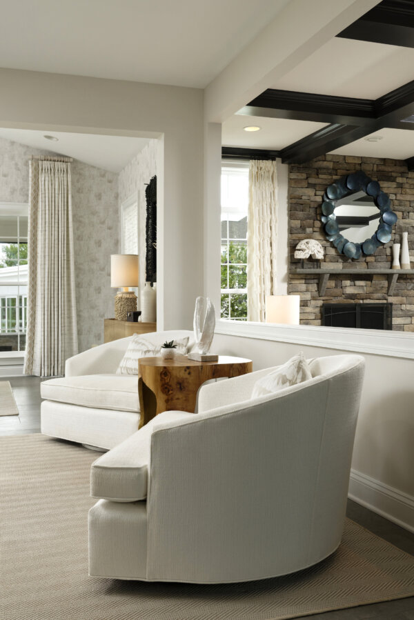 Living room and family room with fireplace