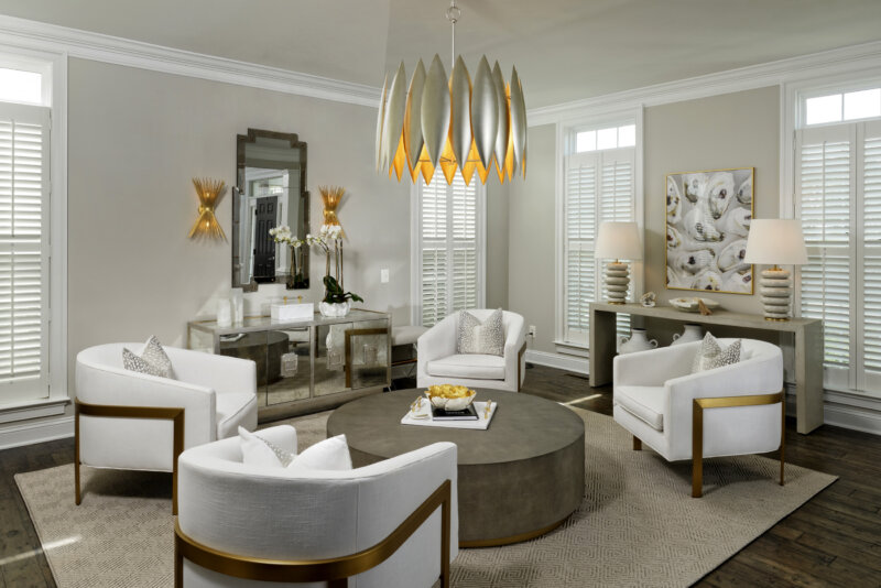 Living room with white chairs