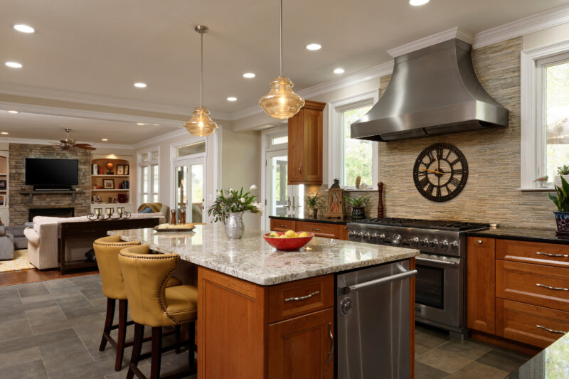 design/build remodeling open kitchen with large island