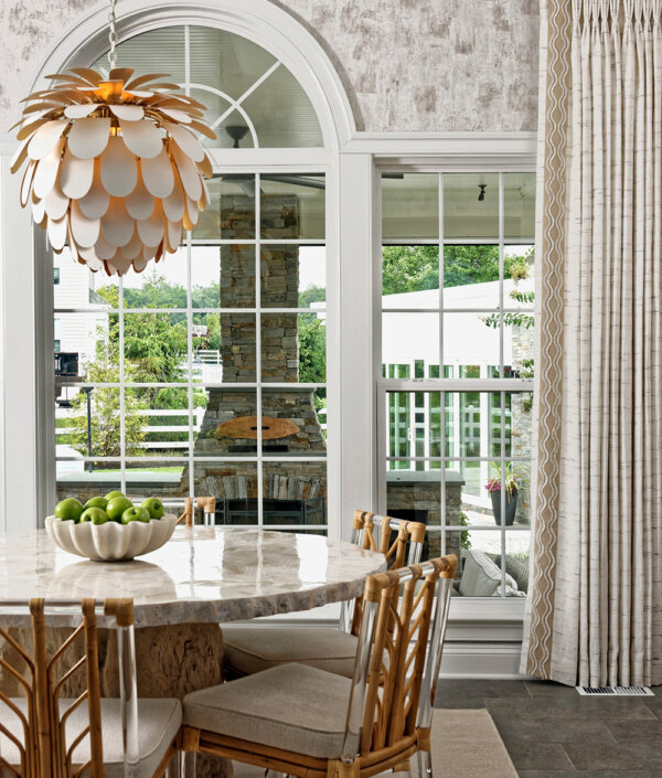 Large window in dining area of home